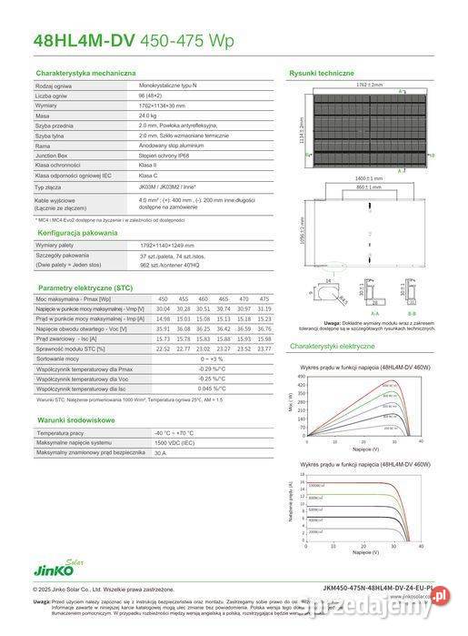 PALETA 37 Jinko 460Wp Bifacial BF Panele fotowoltaiczne