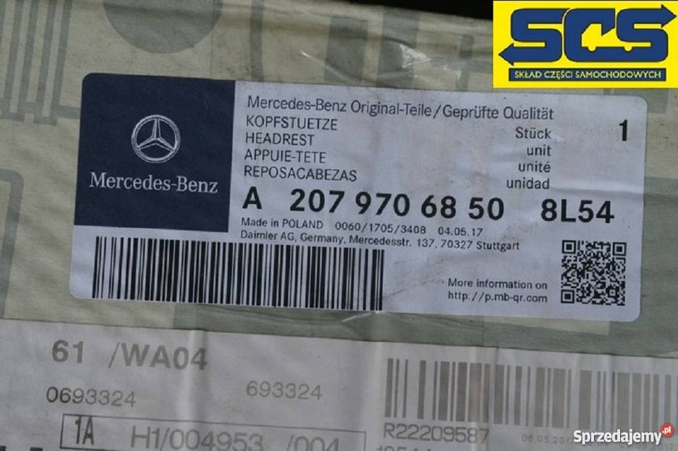 MERCEDES E KLASA COUPE W207 ZAGŁÓWEK FOTELA