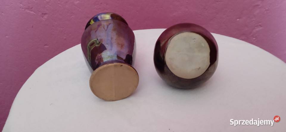 Dwa ceramiczne wazoniki metalicznie szkliwione Koźminek
