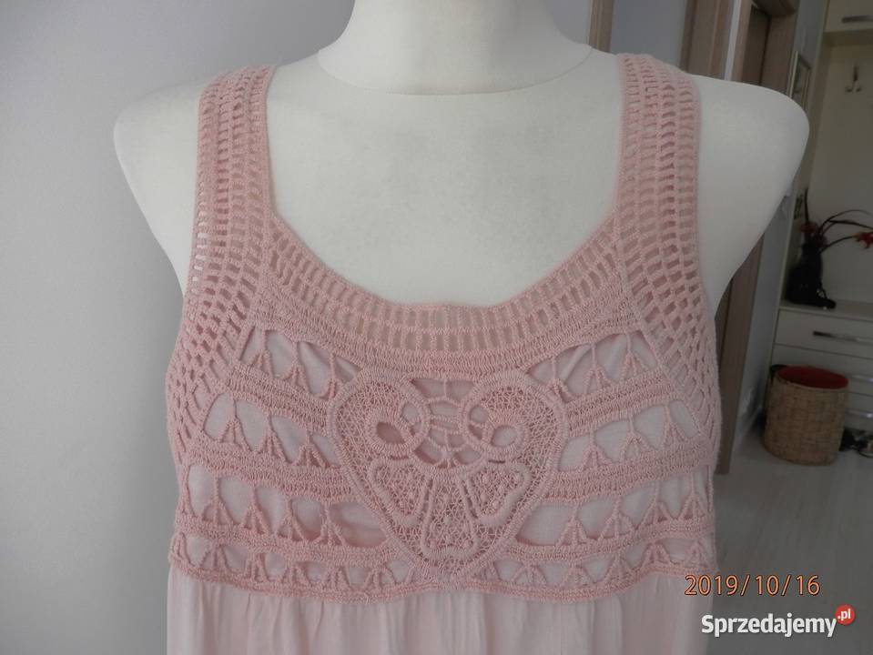 Sukienka Pudrowa Ażur Koronka Boho Przewiewna podlaskie Łomża sprzedam