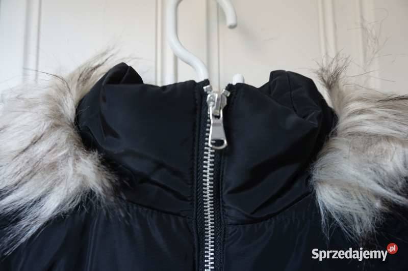 Czarna watowana kurtka hm xxs 32 kaptur futerko H&M Toruń