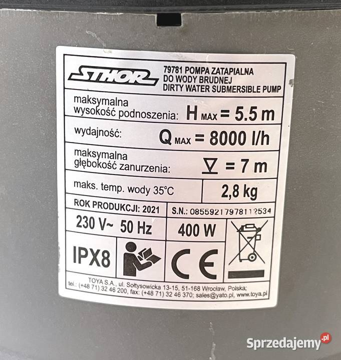 Pompa zanurzeniowa do brudnej wody 400W STHOR sprzedam