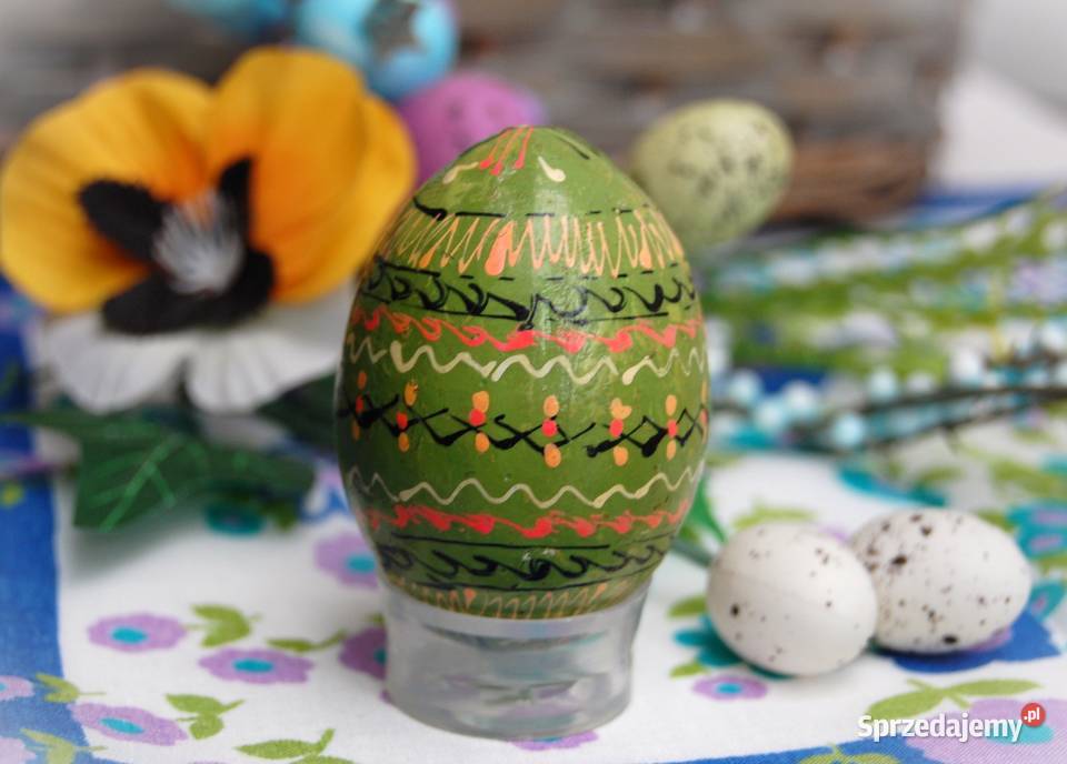 Stara pisanka drewniana ręcznie malowana Ukraina lubelskie Lublin