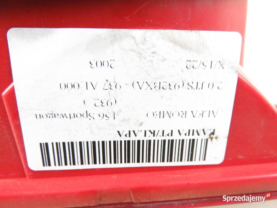LAMPA PRAWA TYLNA KLAPA ALFA ROMEO 156