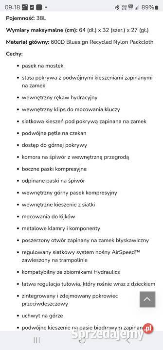Plecak turystyczny OSPREY ACE 38 Kielce sprzedam