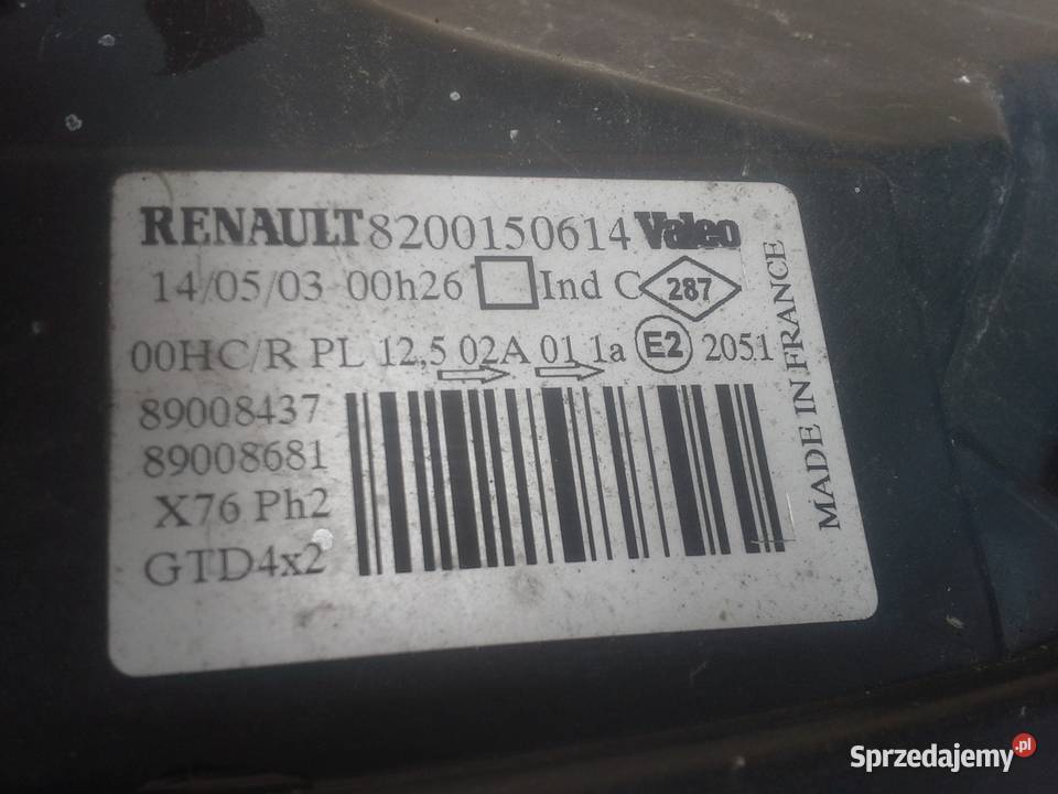 RENAULT KANGOO 2003 lampa przód reflektor Dębno