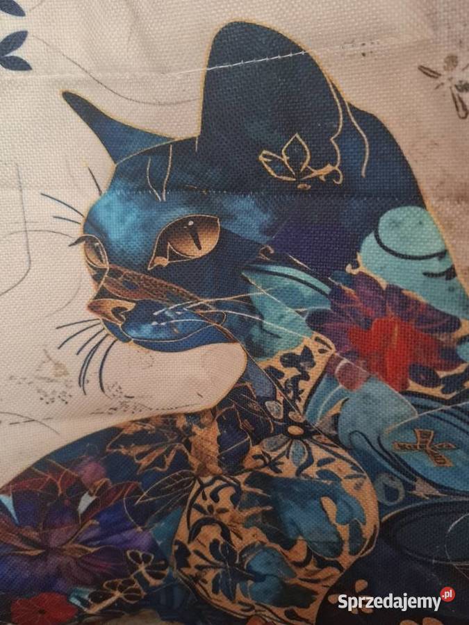 Shopperka torba tote bag niebieski kot kwiaty Wąbrzeźno sprzedam