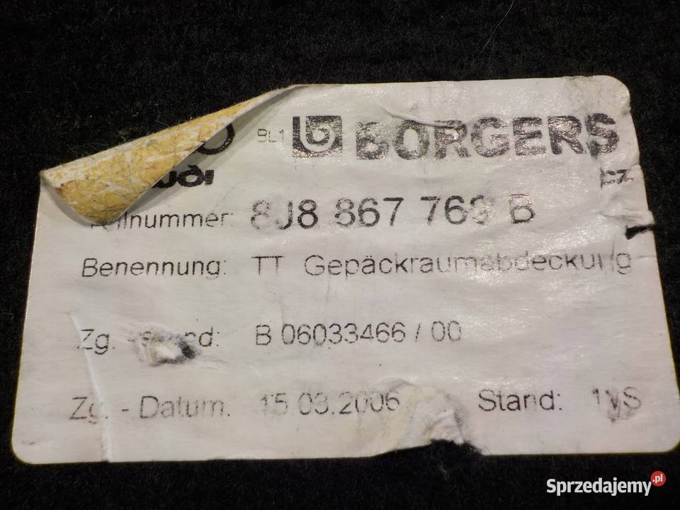 AUDI TT 8J 20 TFSI 07r COUPE 2D polka bagaznika Suków