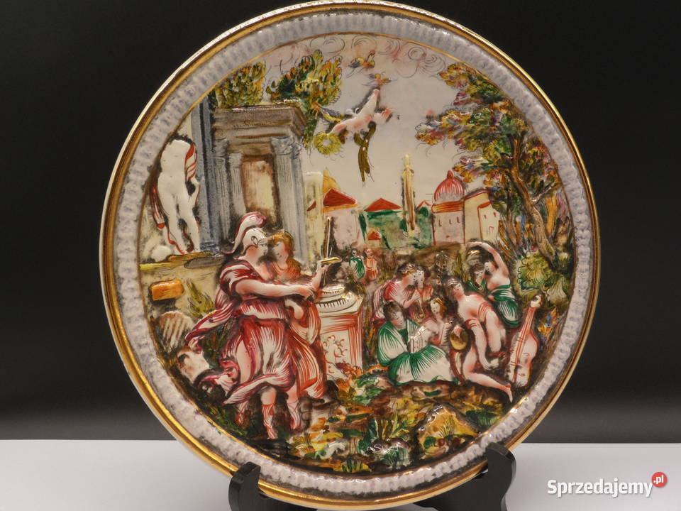 Patera dekoracyjna Capodimonte Włochy scena Raszków