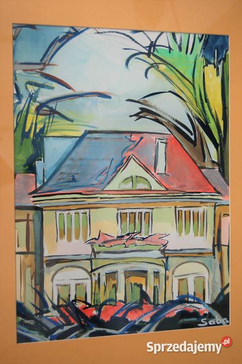 Architektura dworek obraz dyptyk gwasz akwarela wielokolorowy lubelskie Lublin