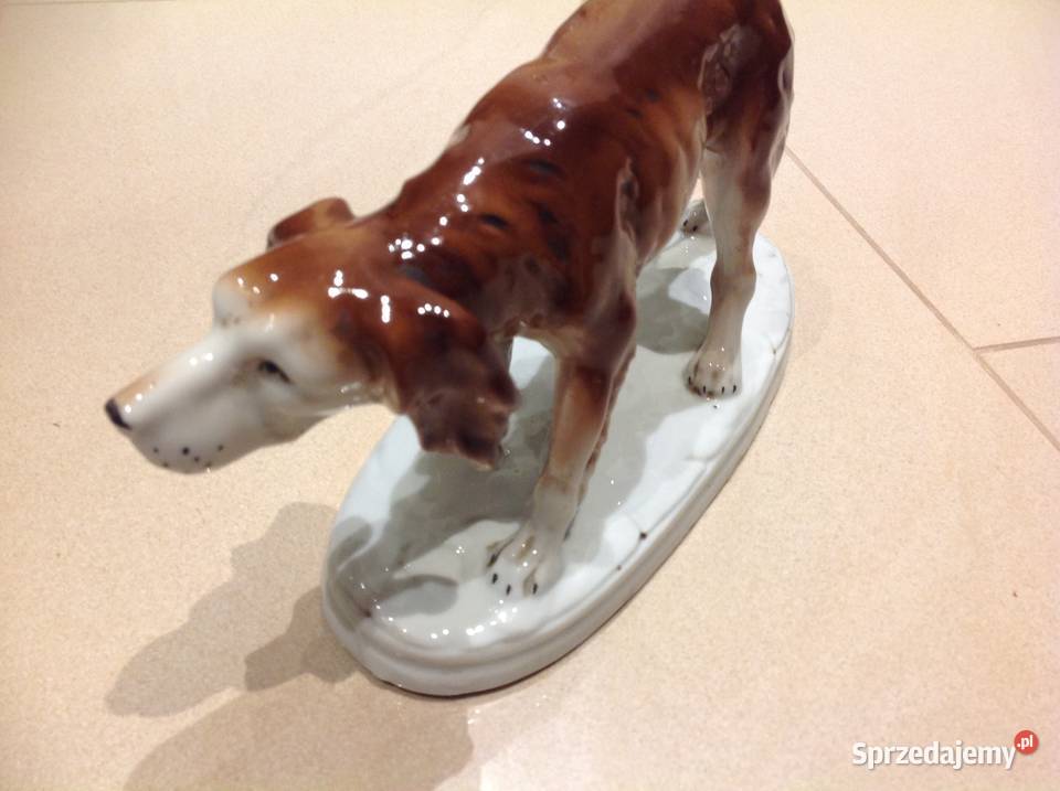 Stara Porcelanowa Firurka Pies Sygnowana Dekoracje i ozdoby Nowa Sól