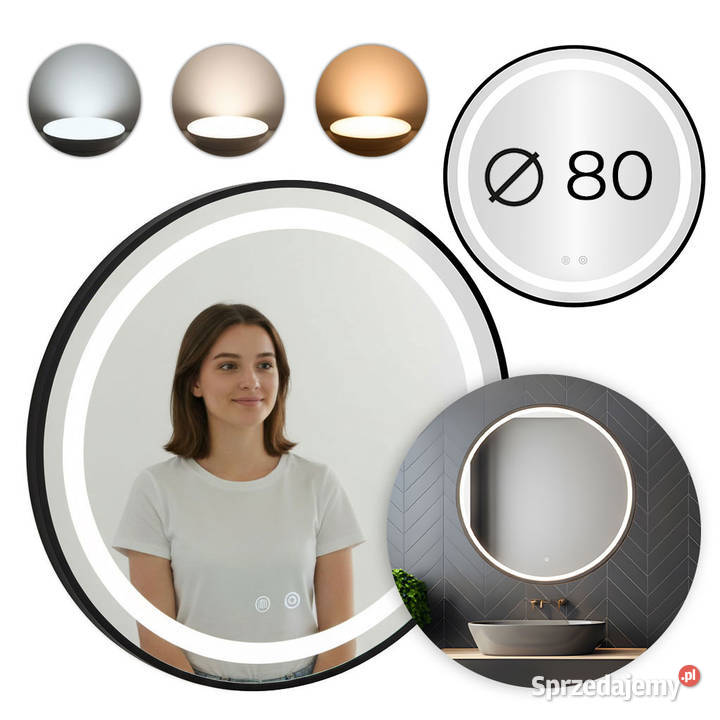 Lustro łazienkowe LED okrągłe ścienne 80 3 barwy Toaletki Smogorzów