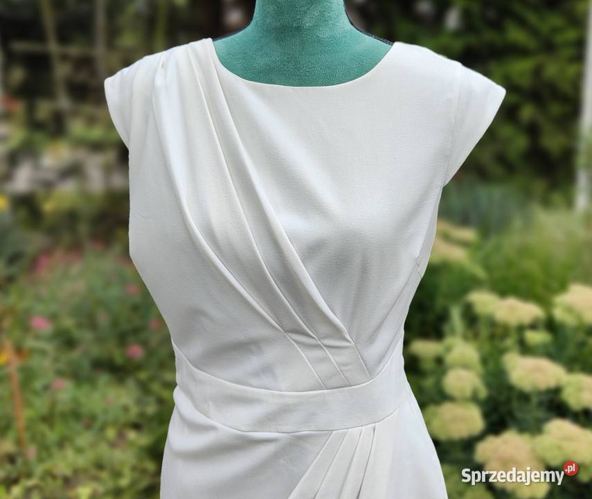 Biała kremowa sukienka Next 40 L elegancka midi Szczecin