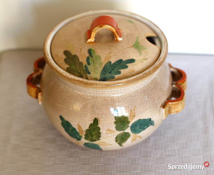 Duża ceramiczna waza malowana retro vintage PRL pomorskie Gdańsk