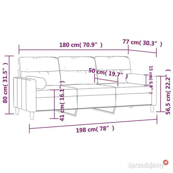 3osobowa sofa z poduszkami brązowa 180 tkanina mazowieckie Warszawa sprzedam