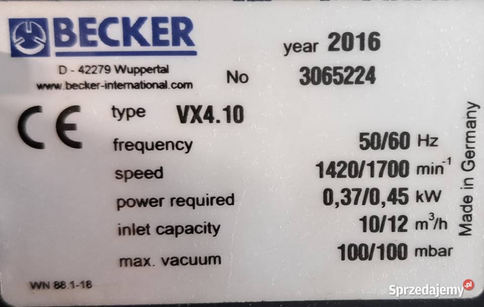 Pompa Próżniowa Becker VX410 VT410 DT410 Pleszew