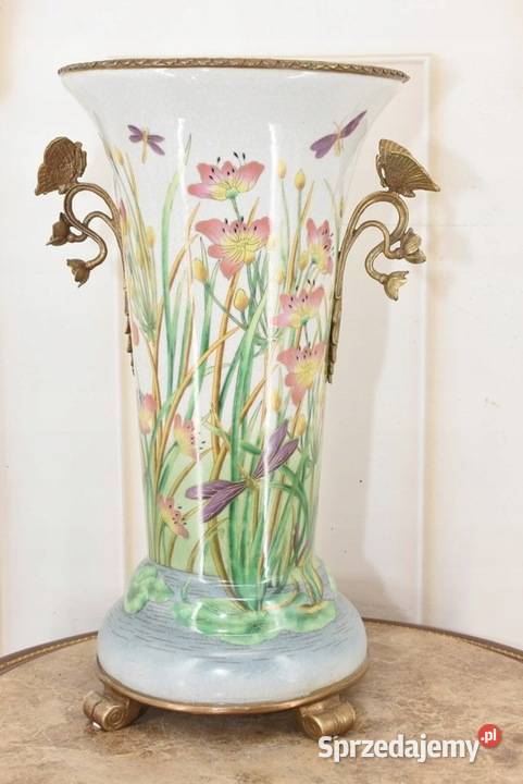 Zielony Porcelanowy Wazon Kwiaty Motyle Sztuczne kwiaty i owoce Kraków
