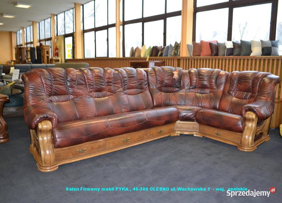 Nowy Narożnik 200x300 STYLOWY 100 Skóra Drewno skóra Głogówek