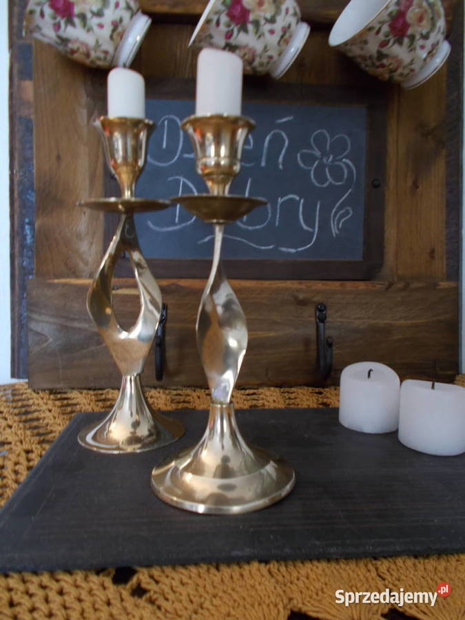 Stary Pokręcony Świecznik Mosiężna Para Vintage Szczecin