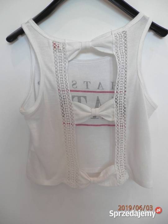 Bluzka Bershka Crop Top Krótki Biały Z Napisem Łomża