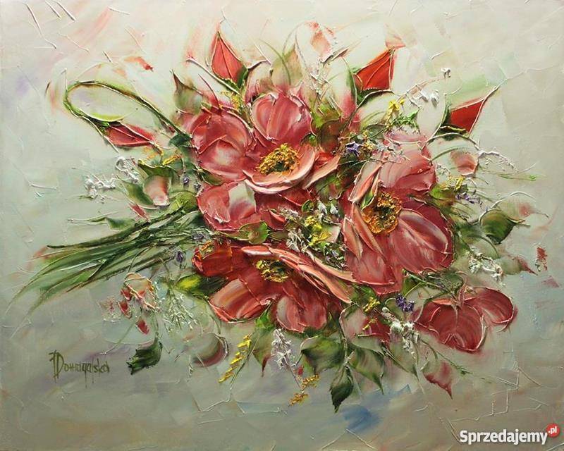JOANNA DOMAGALSKA OBRAZ KWIATY DZIKIE RÓŻE 40X50 Malarstwo Żnin