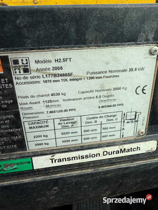 wózek widłowy HYSTER H25FT diesel Yanmar Triplex diesel Wózki widłowe Działoszyn sprzedam