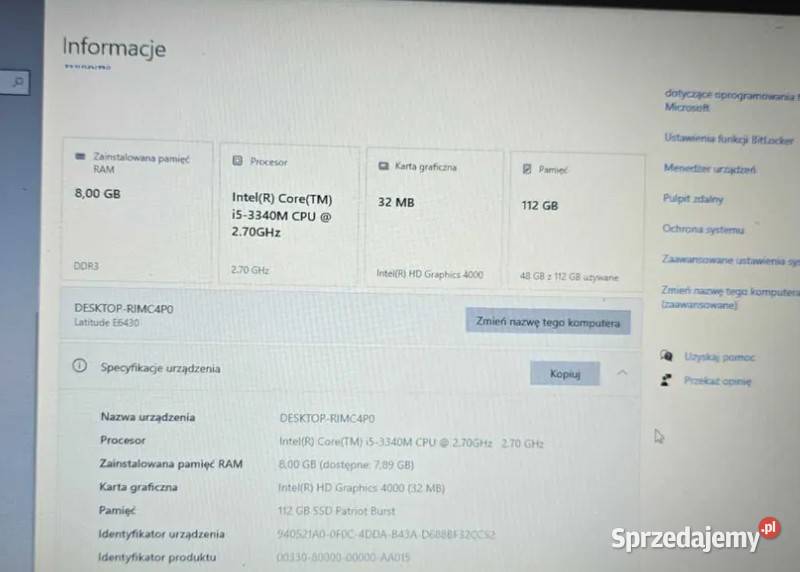DELL E6430 i5 8gb ram 120 ssd win 10 pro Pozostałe warmińsko-mazurskie Iława