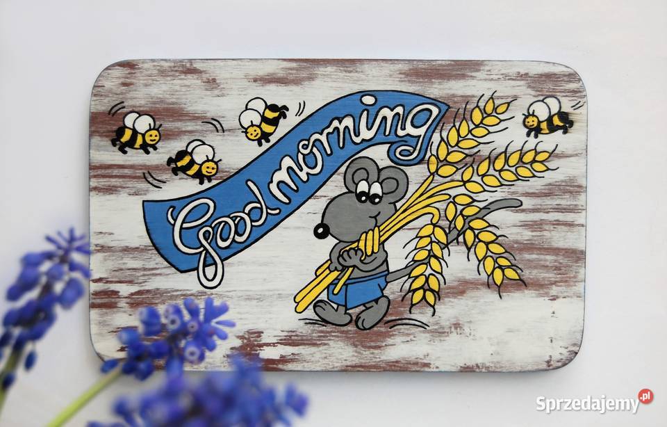Good Morning ręcznie malowana zawieszka drewno sprzedam
