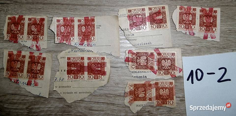 Opłata skarbowa znaczki 10 wycinki 16 Filatelistyka Ostrów Wielkopolski sprzedam