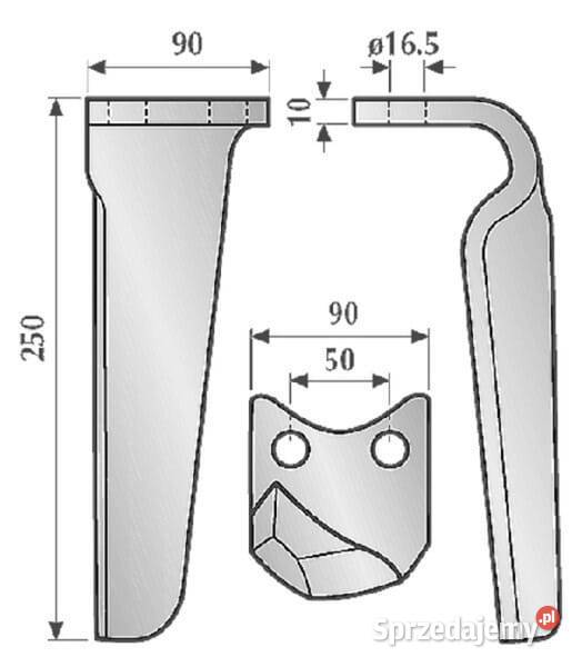 Ząb brony aktywnej lewy L250 mm pasujący do Kamionna