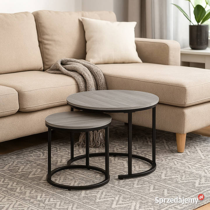 Nowoczesne stoliki kawowe okrągłe zestaw 2w1 wielkopolskie