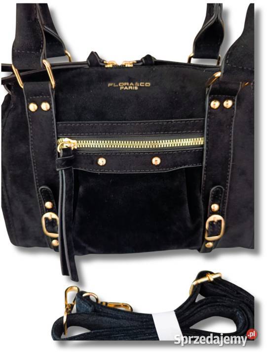 Torebka damska zamszowa shopperka noir pojemna Galanteria i dodatki wielkopolskie Żabiczyn