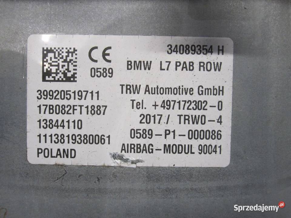 BMW F20 17r AIRBAG poduszka pasażera 34089354H