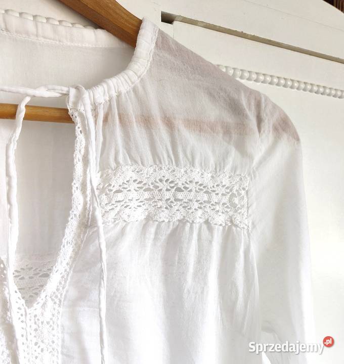 Lekka biała bluzka boho XS 34 bohemian bawełna Szczecin sprzedam