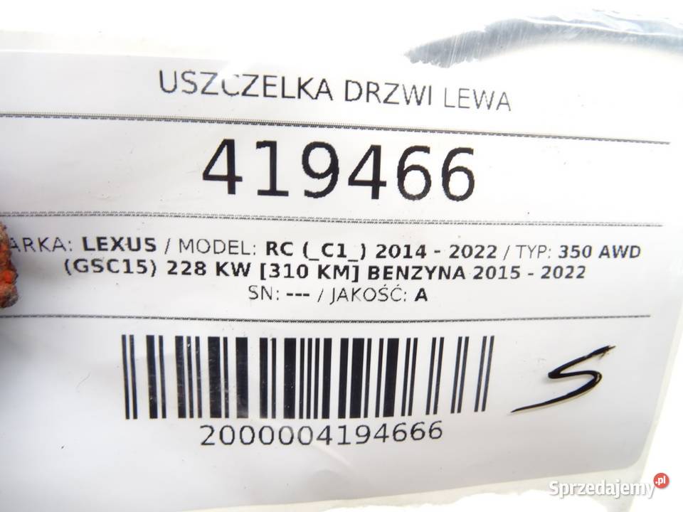 USZCZELKA DRZWI LEWA LEXUS RC SportowyCoupe osobowe