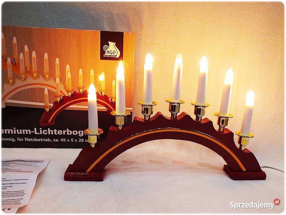 Drewniany Świecznik łukowy na parapetokno Lampki Żary