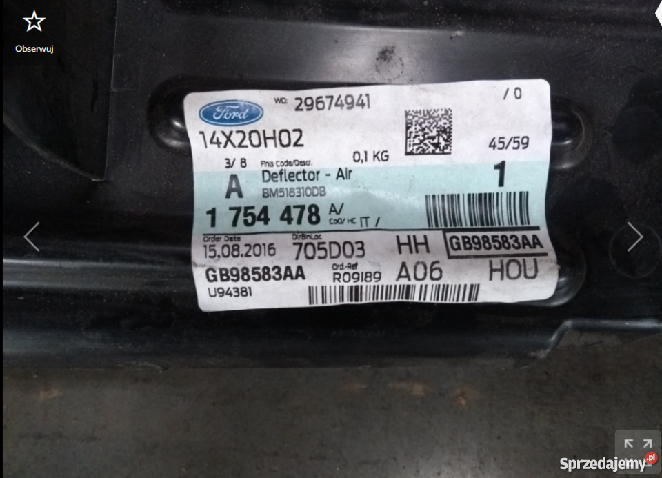 Deflektor powietrza prawy Ford Focus MK3 Pilzno
