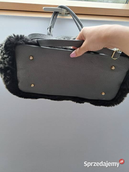 Torebka shopper z futerkiem szaroczarna pojemna pomorskie Trąbki Wielkie
