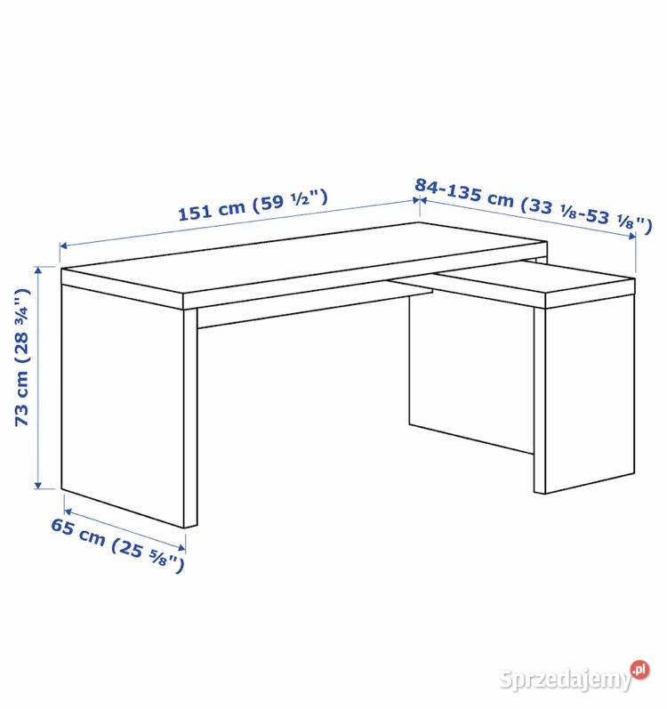 Biurko z wysuwanym panelem Ikea model Malm 73cm