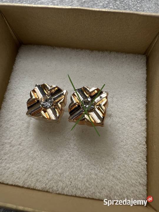 Kolczyk złoty srebrny z diamentem kwadratowy Jasło