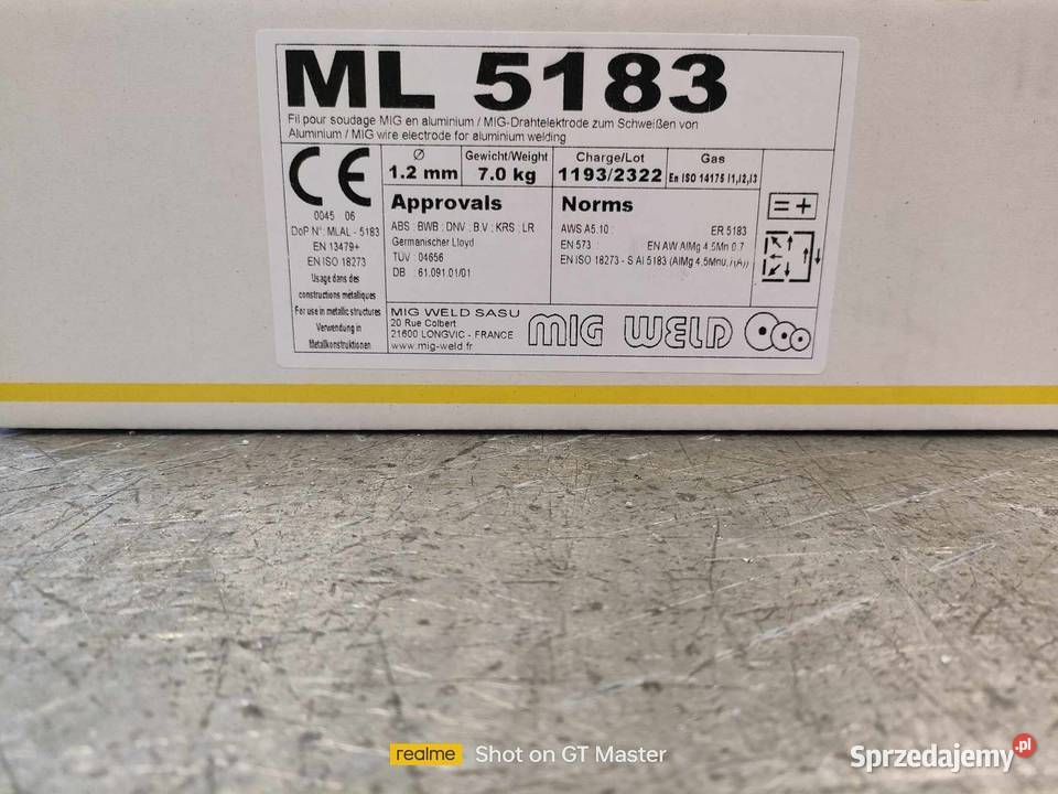 Drut aluminium 12 mm 7 Mig Weld AlMg5 Pozostałe wielkopolskie Rawicz