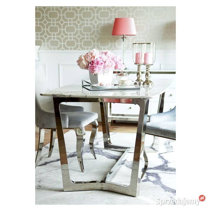 Stół srebrny glamour z marmurowym blatem Meble
