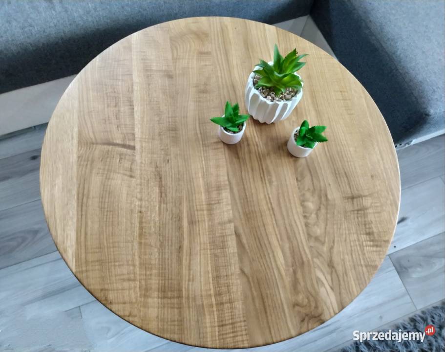 Stolik kawowy okrągły dąb lity 70 loft Warszawa