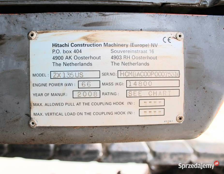 Koparka gasienicowa Hitachi ZX 135 US Warszawa
