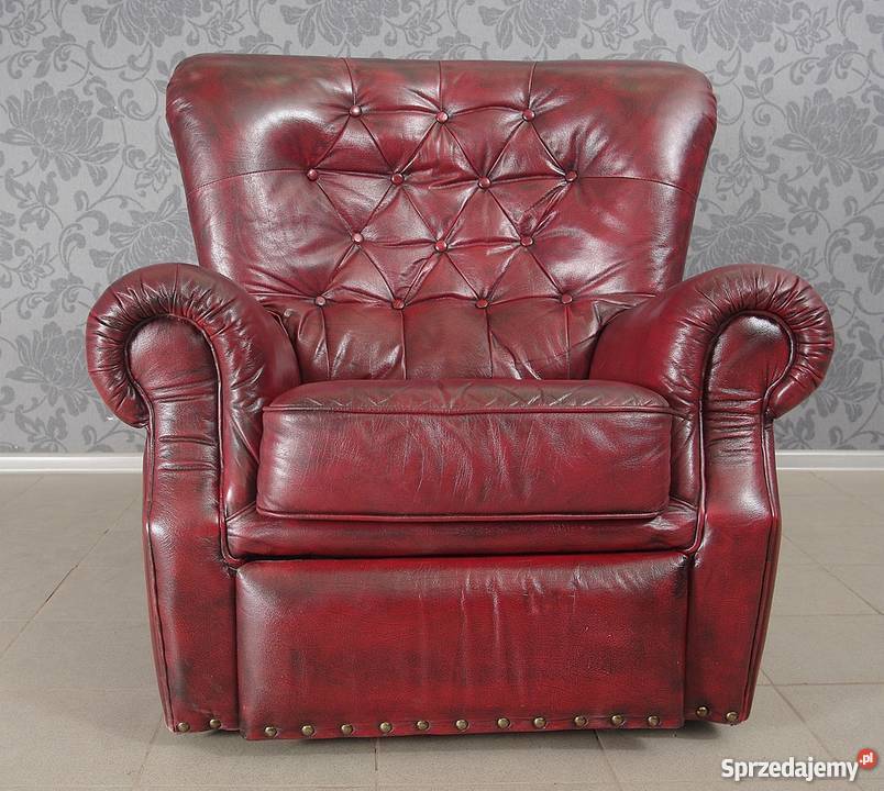 Fotel rozkładany angielski skóra naturalna 4739