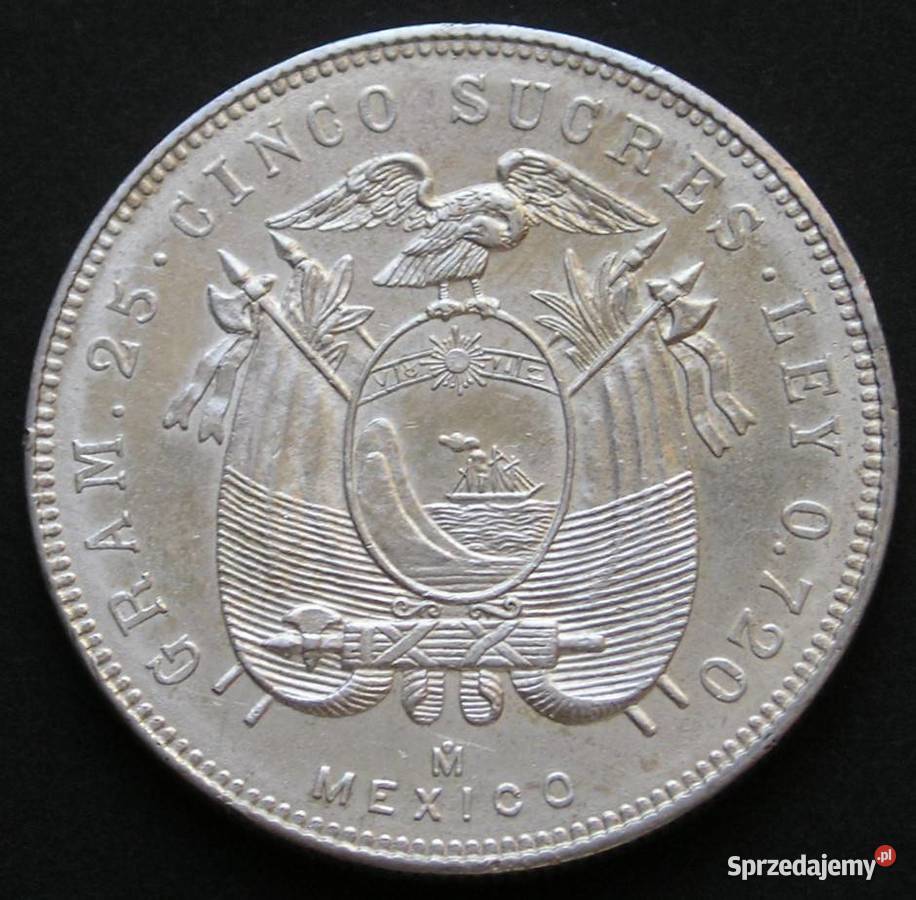 Ekwador 5 sucre 1944 SREBRO S Bolivar stan 12