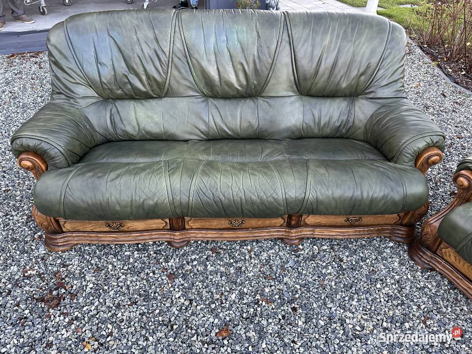 Masywny wypoczynek ze skóry na dębowym stelażu