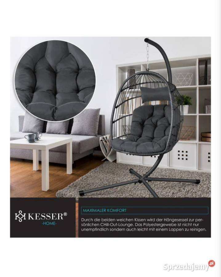 Fotel wiszący koszowy z dużymi poduszkami Brzeziny sprzedam