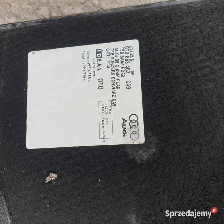 AUDI A5 8T COUPE PODLOGA WYKLADZINA BAGAZNIKA Łochowice