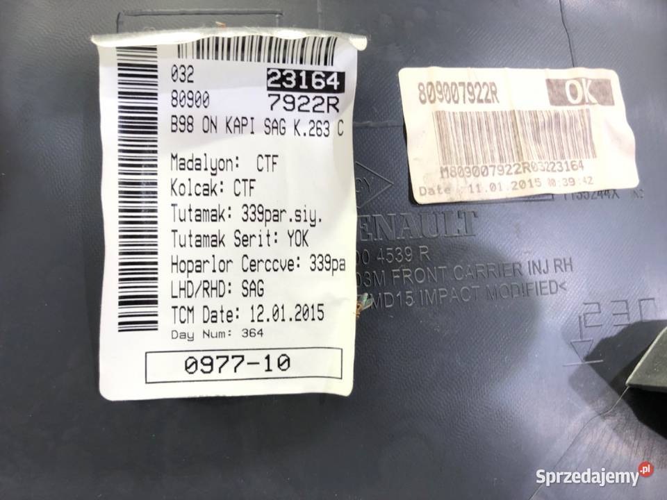 BOCZEK DRZWI PRAWY PRZÓD RENAULT CLIO IV Tapicerki samochodowe sprzedam